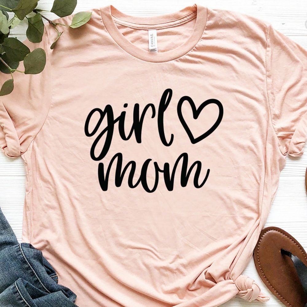 Girl mom with heart shirt